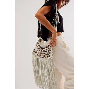 FREE PEOPLE CECILY BAG in white with leather fringes and antique coins